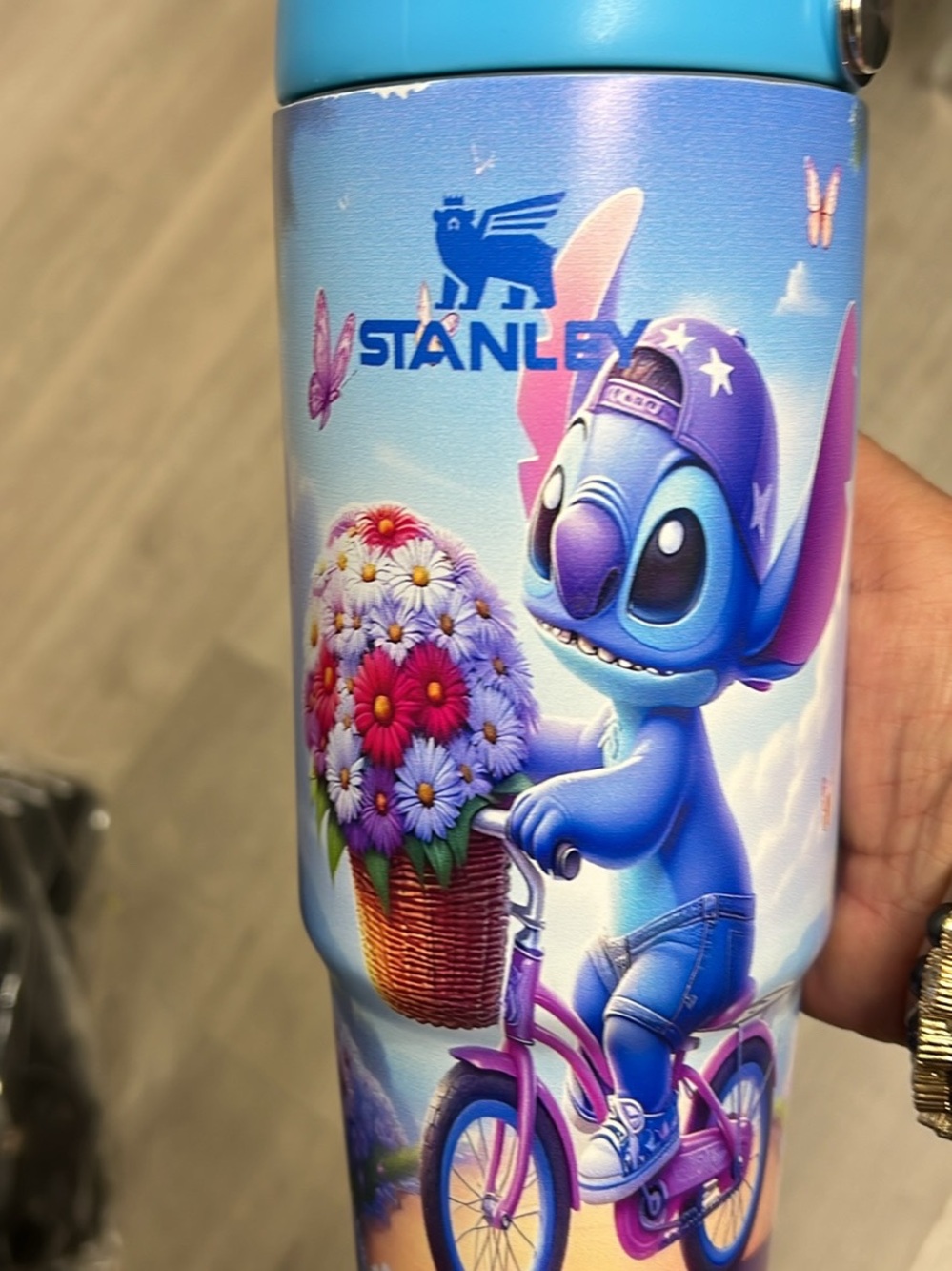 Stanley Blue Stitch Floral Bicycle Insulated Bottle 30 0z